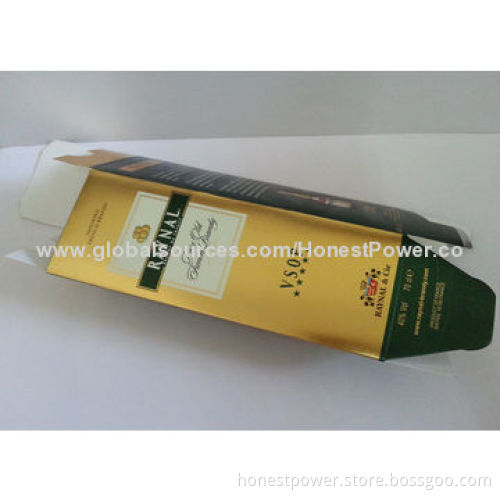 Wine Box with Spot UV Finish, Made of Gold Card Paper, Customized Logos and Sizes Accepted